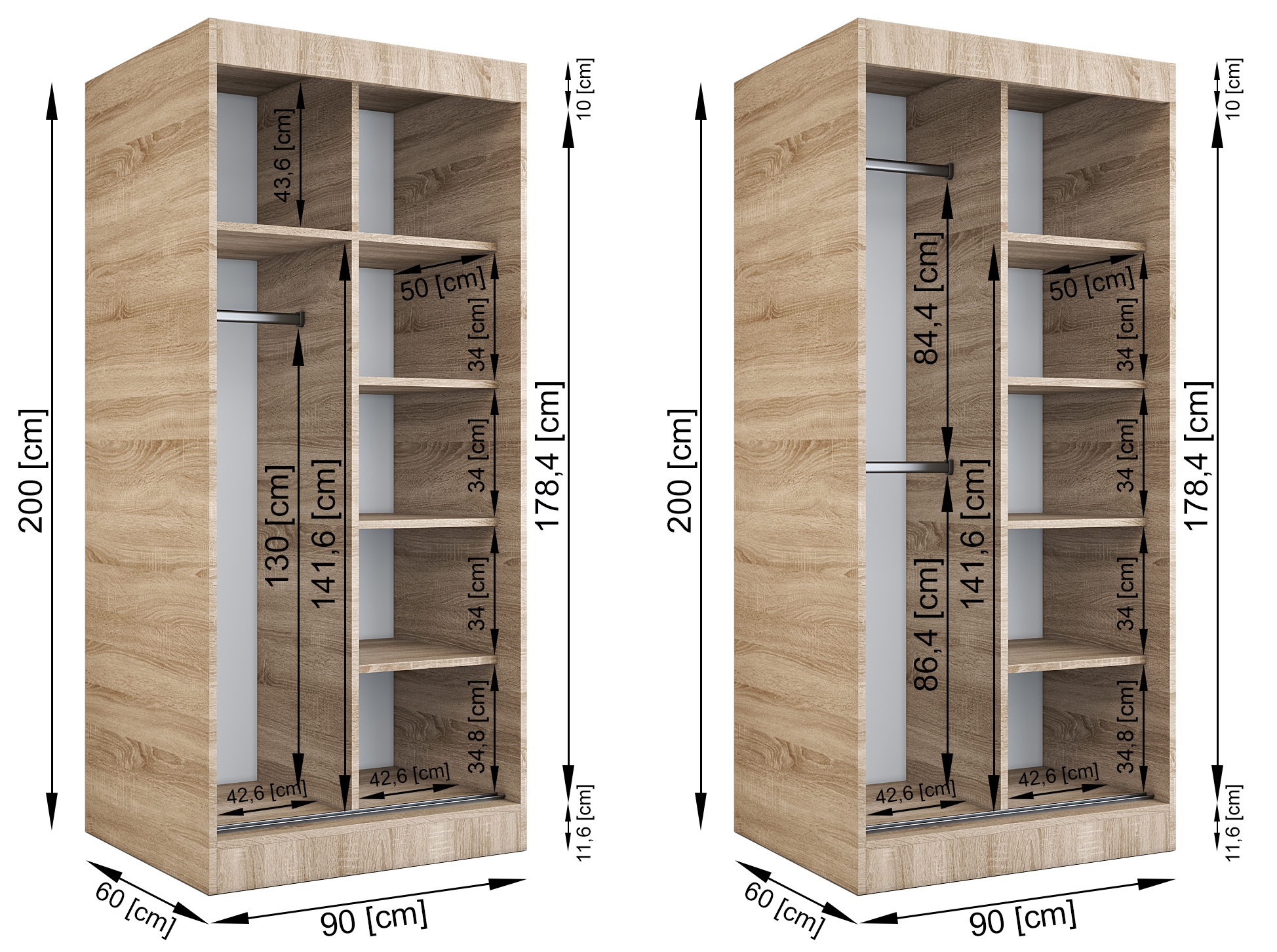 Szafa przesuwna 90 cm 2 wnętrza ARTISAN + ANTRACYT Kolor frontów antracyt