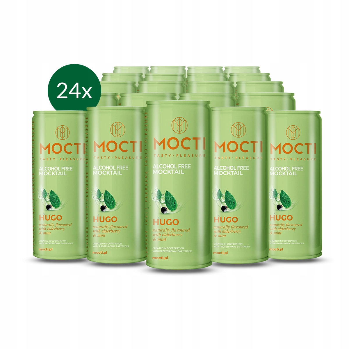 24 x Mocti Hugo Mocktail nealkoholický černý bez, šumivé víno a máta