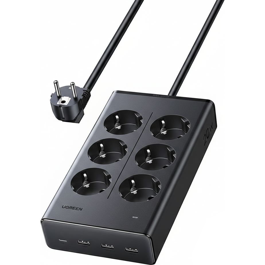 Zásuvková lišta, prodlužovací kabel GaN, 3x Usb-a, 1x Usb-c Pd, 6x Ac Eu, Ugreen