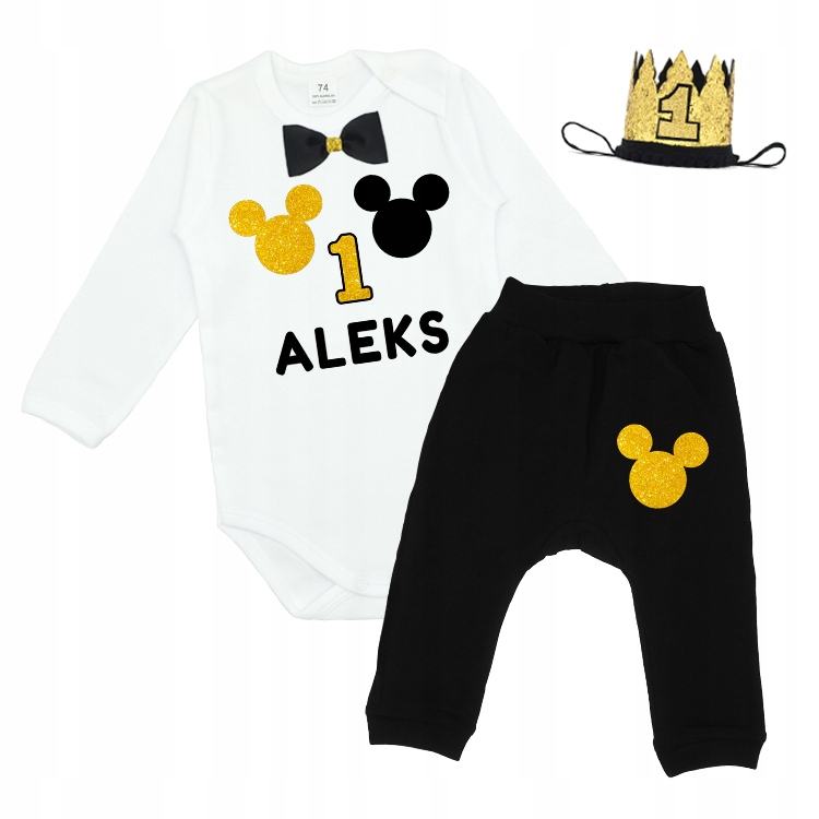 

Komplet na roczek dla chłopca body spodnie 80