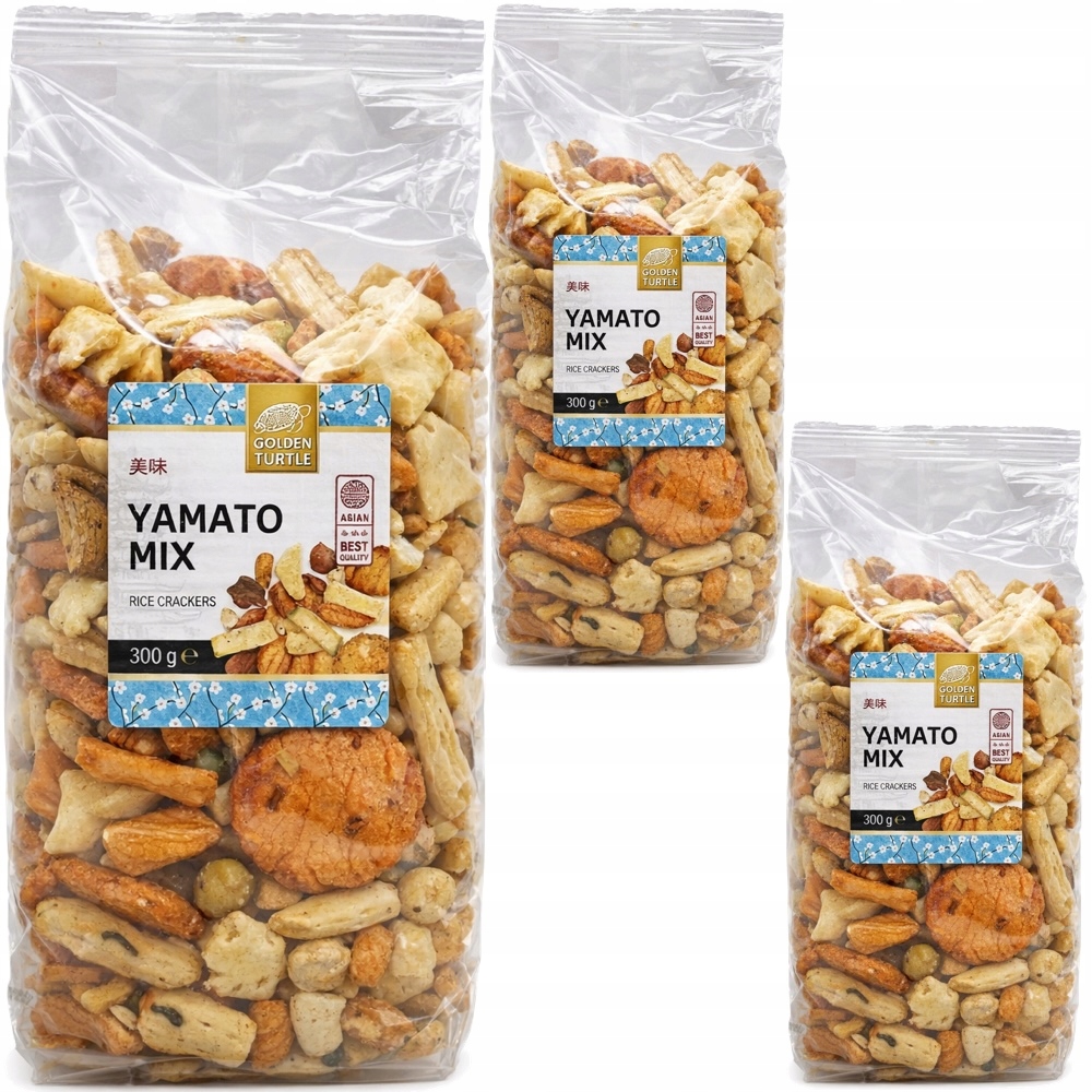Levně 3 x Asijské Krekry Rýžové Svačinka Yamato Směs mix chutí 300 g