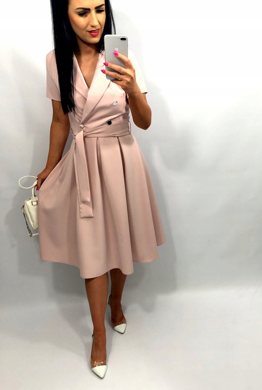 Sukienki Damskie n Komunię Chrzciny Wesele Elegancka Rozkloszowana Ecru XXL Rozmiar XXL