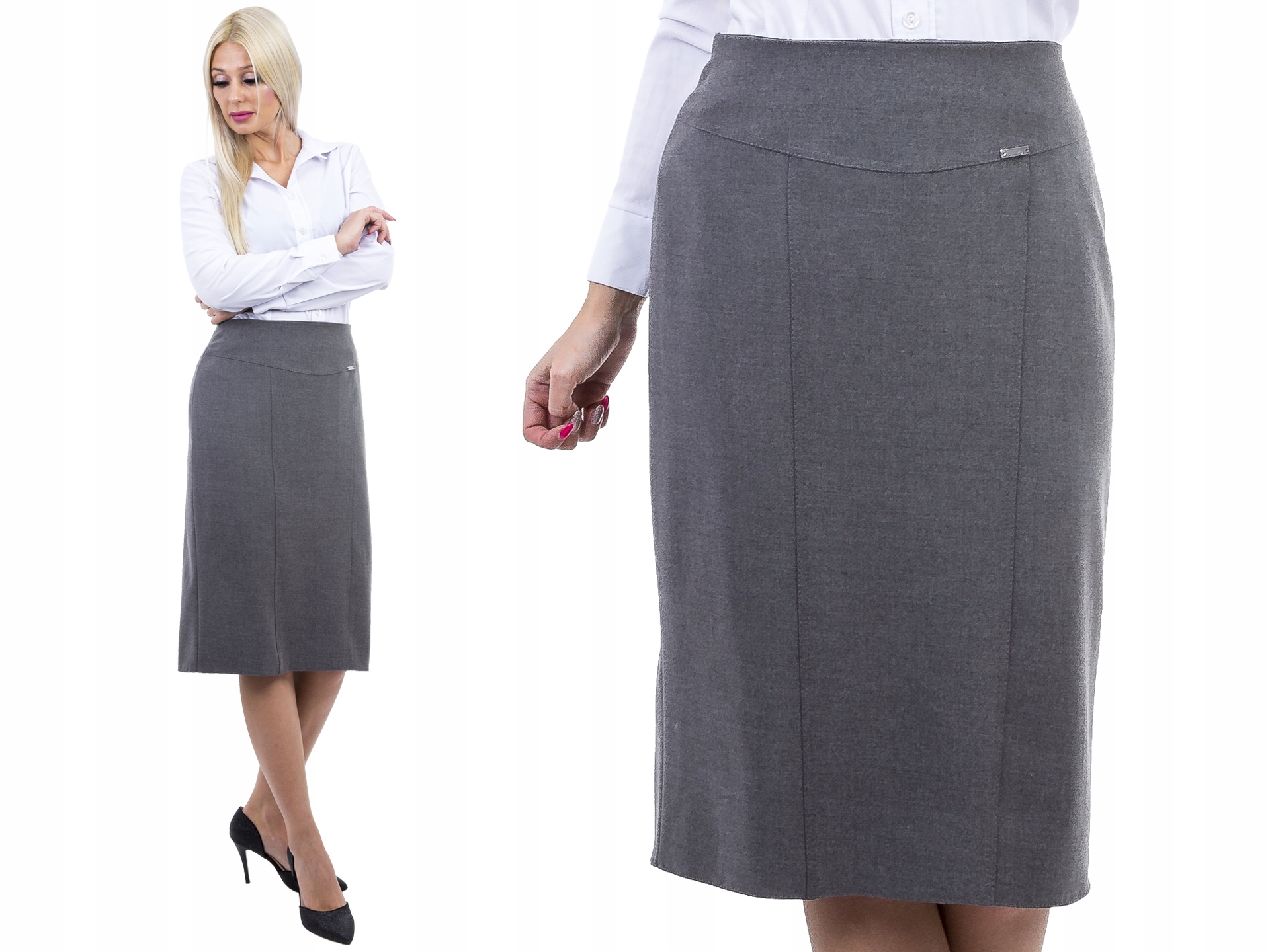 

D367 Spódnica Ołówek Gładka Szara r. 50