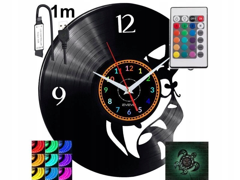 Kočka Nástěnné hodiny Rgb Led podsvícené na dálkové ovládání Vinylová deska Moderní