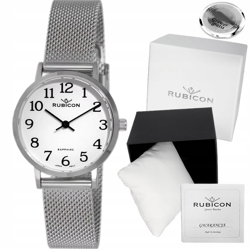 Dámské hodinky Rubicon Safír Baria – čitelný ciferník s číslicemi Gravírování
