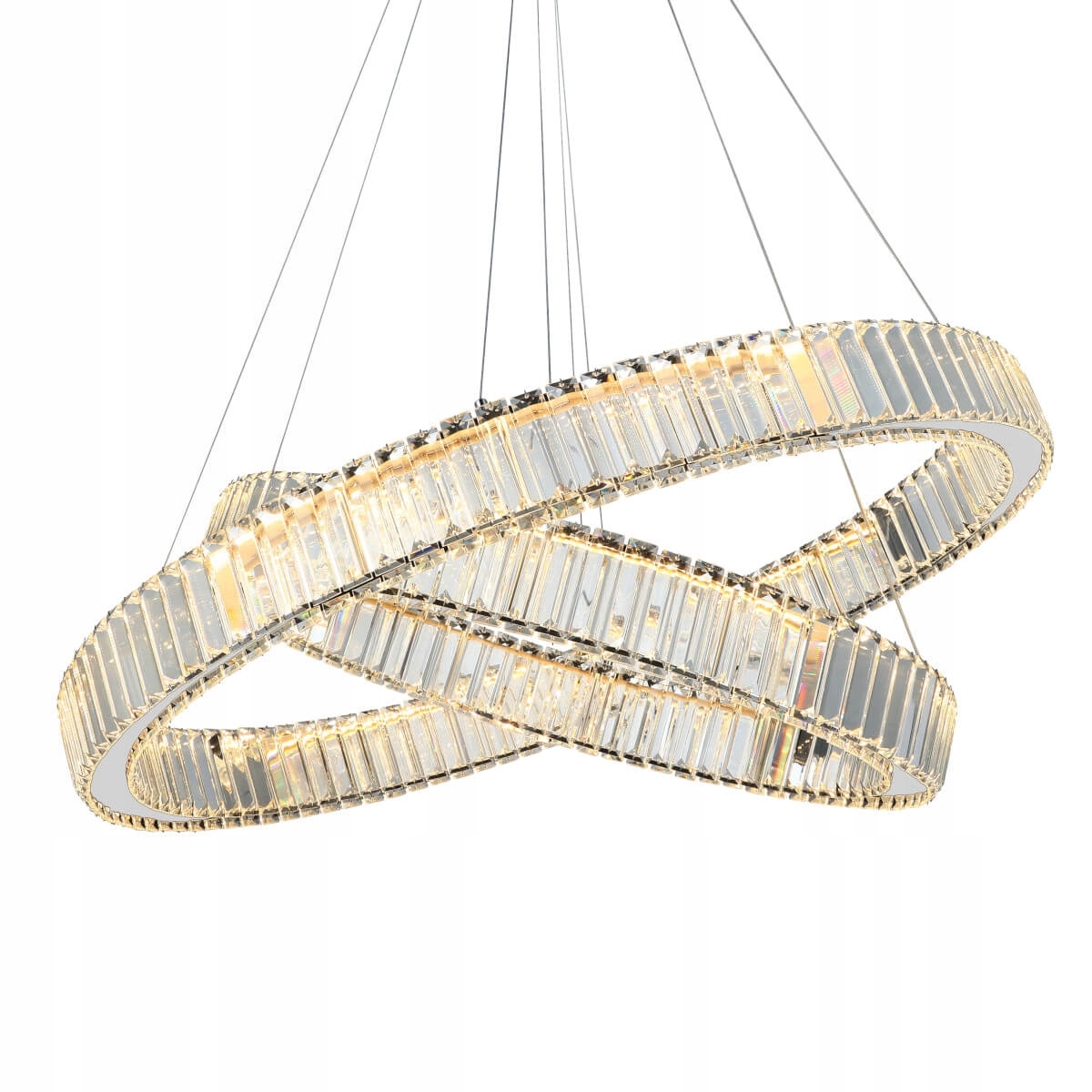 Chromová velká reprezentativní lampa Spark Pendant dva kruhy Led obývací pokoj hala