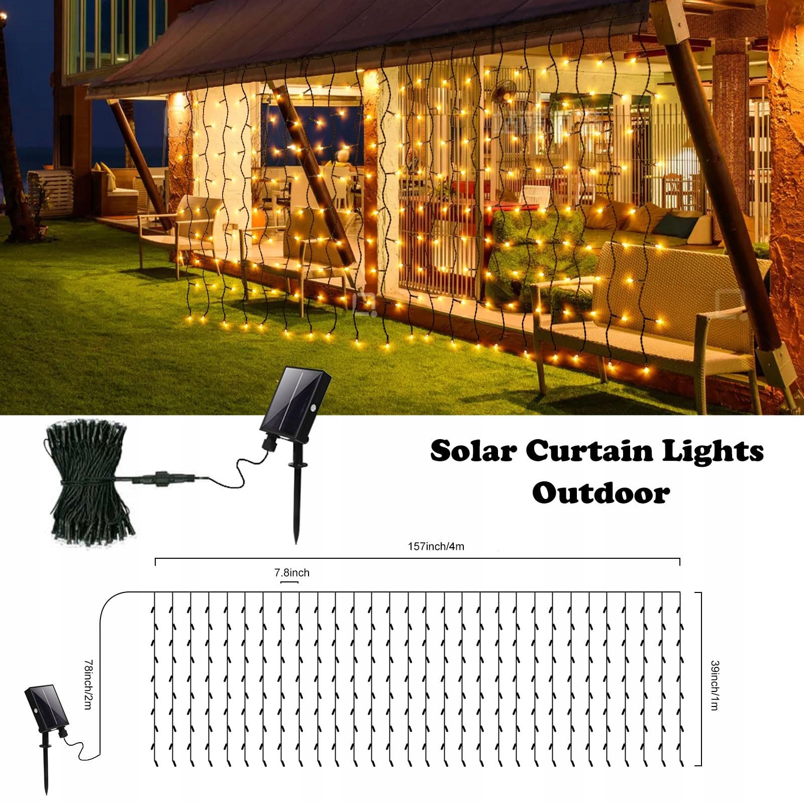 SOLAR Lichterkette Kurtyna Świąteczna Wewnętrzna Zewnętrzna 4x1M — miniatura 7