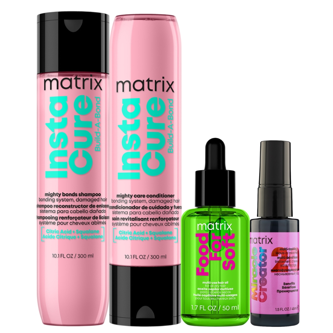 Matrix Instacure Build-A-Bond szampon, odżywka, Food For Soft olejek Zestaw