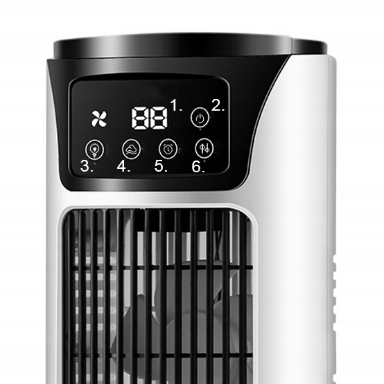 PŘENOSNÁ KLIMATIZACE USB LED RGB PRO VODU LED CHLAZENÍ VENTILÁTOR VENTILÁTOR Provozní režimy chlazení čištění ventilace ostatní
