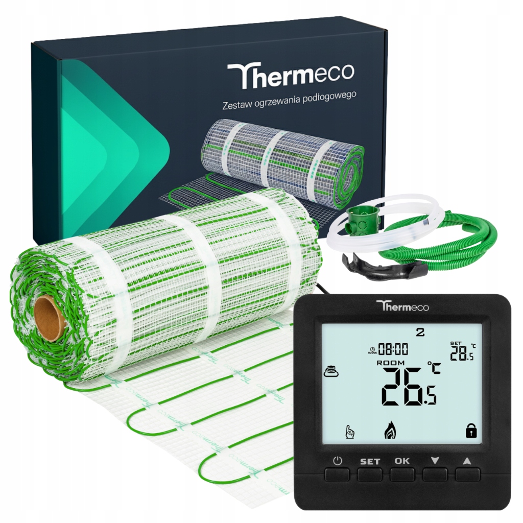 Mata grzewcza grzejna pod płytki 120W/m² zestaw termostat Thermeco H8 1m²