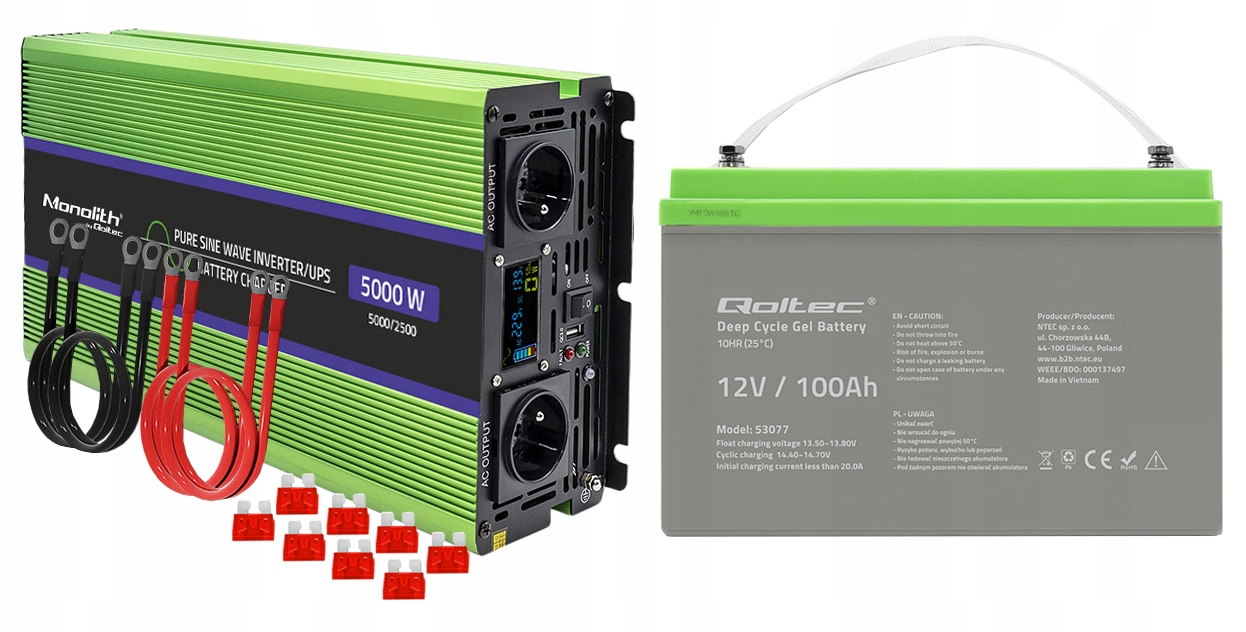 PRZETWORNICA NAPIĘCIA QOLTEC 12V-230V Z FUNKCJĄ UPS 2500/5000W SINUS 100AH