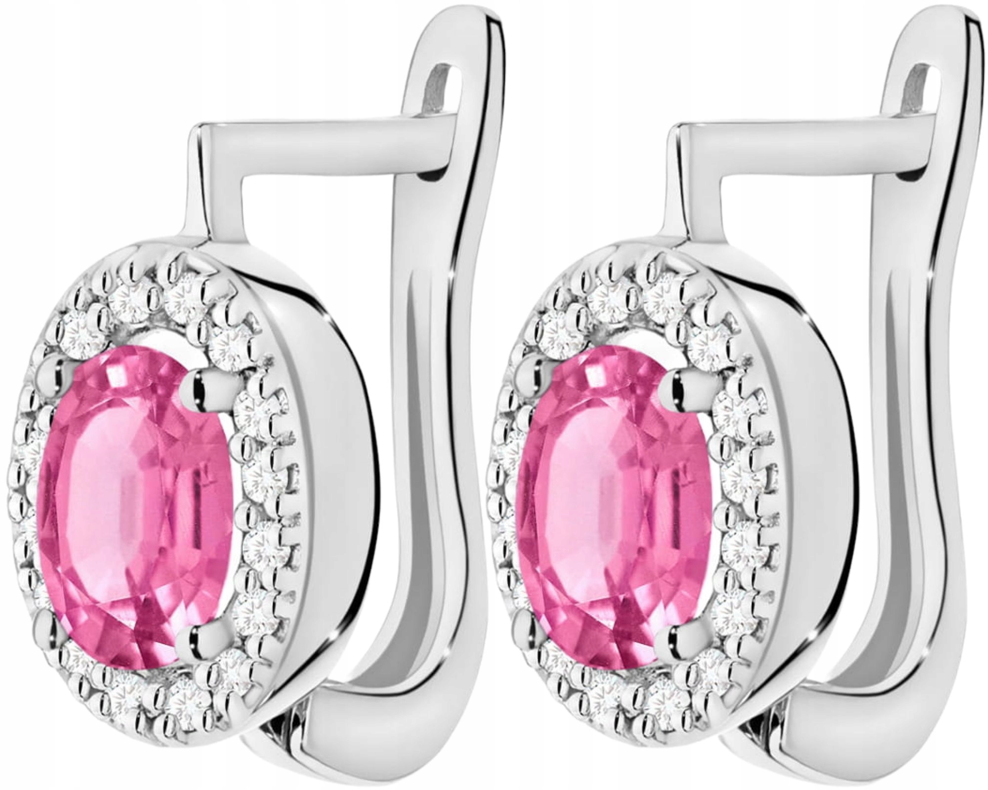Bílé Zlato Náušnice S Růžovým Topazem A Diamanty Zlato 585 14K Dárek