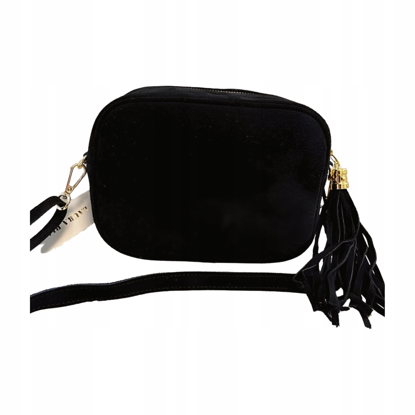 Černá semišová kufřík Laura Biaggi s třásněmi