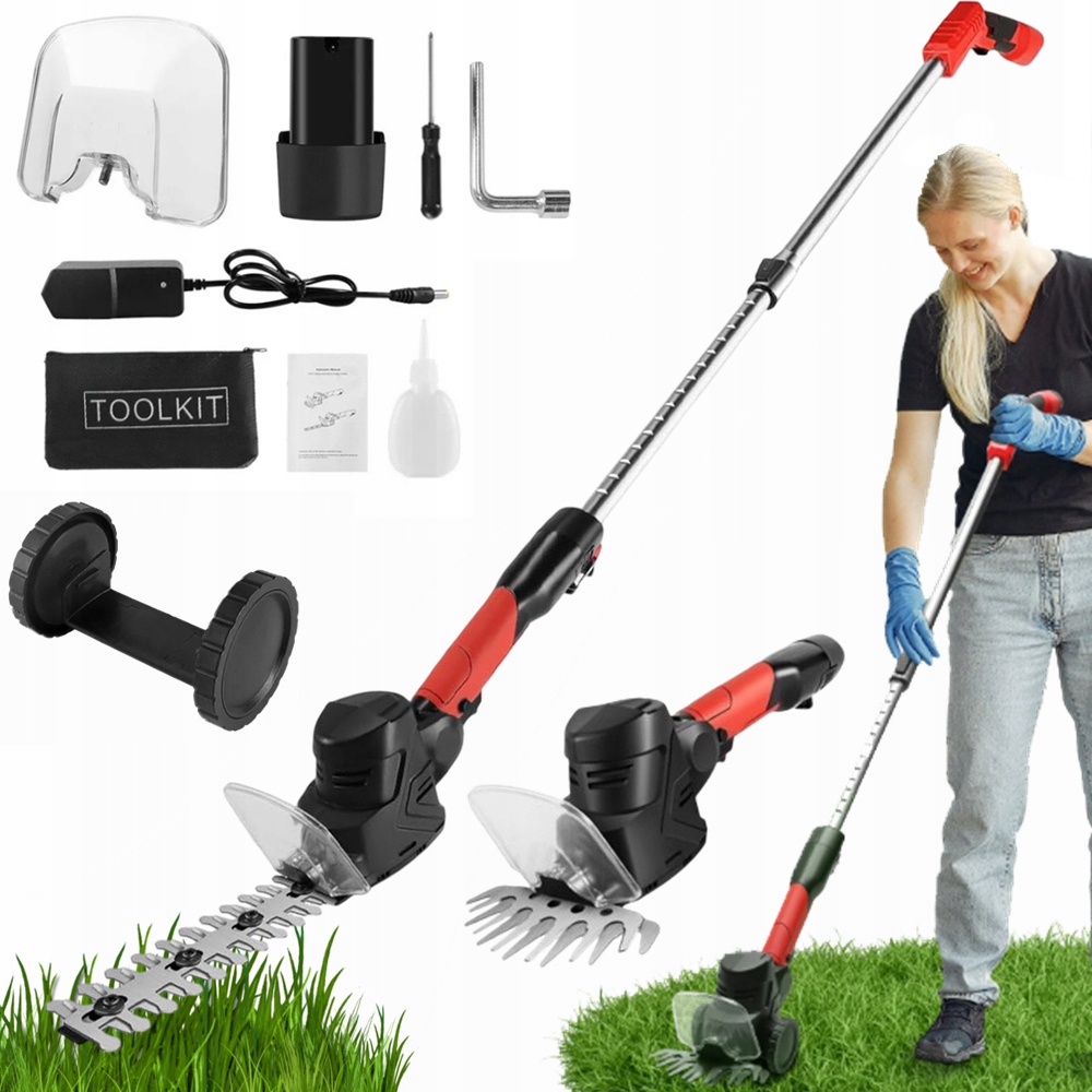 2V1 Akumulátorové Nůžky Na Trávy Živý Plot 12V Teleskopické 1,5 M S Kolečky