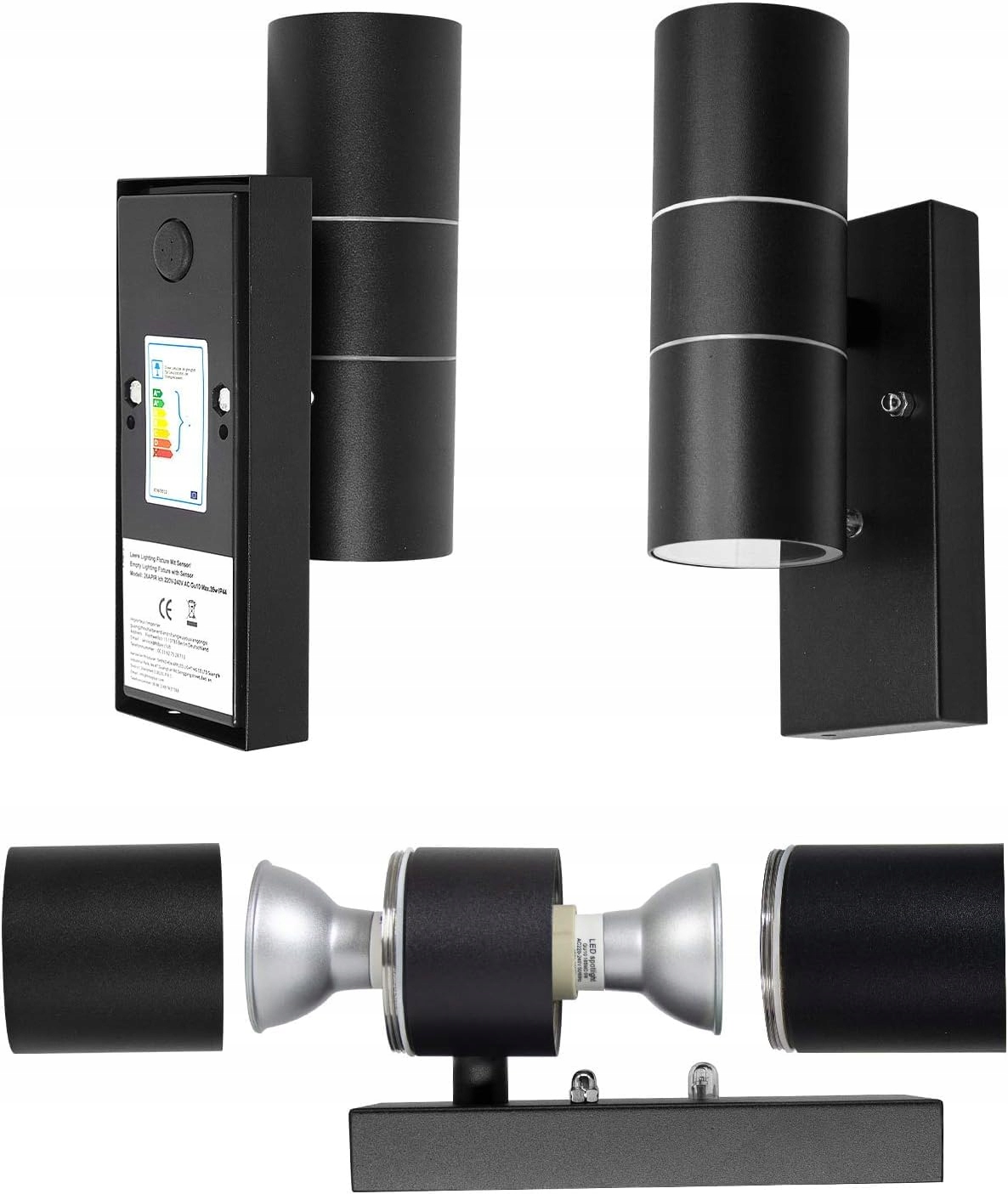 Lampa Zewnętrzna LED Czarna Z Czujnikiem Zmierzchu Ścienna GU10 IP44 WONDLU — miniatura 9