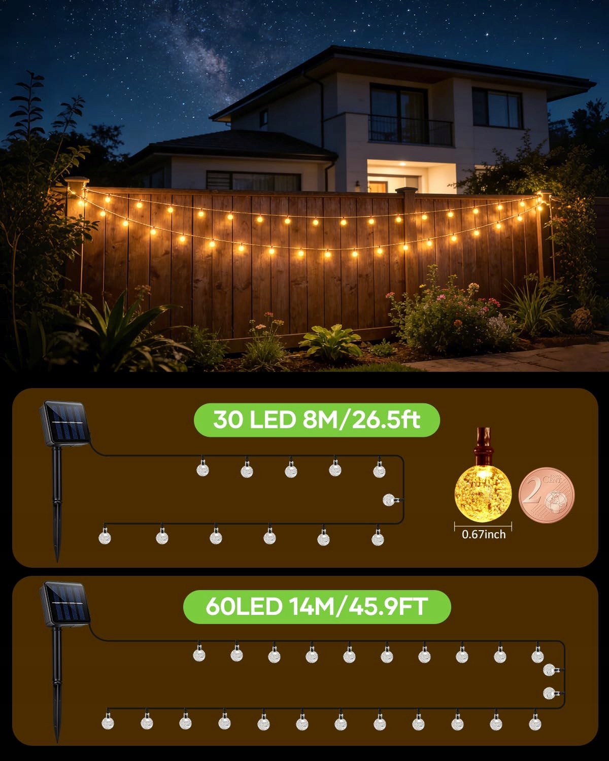 SURIGHT Solarna Girlanda Zewnętrzna 8M 30 LED 8 Trybów IP65 Wodoodporna — miniatura 2