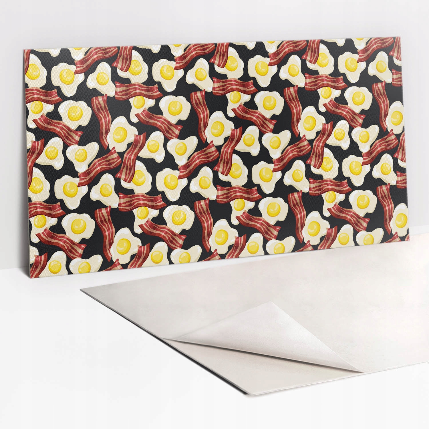 Vinylová Pvc nástěnná podložka samolepicí dekor Slanina a vejce 100x50 cm