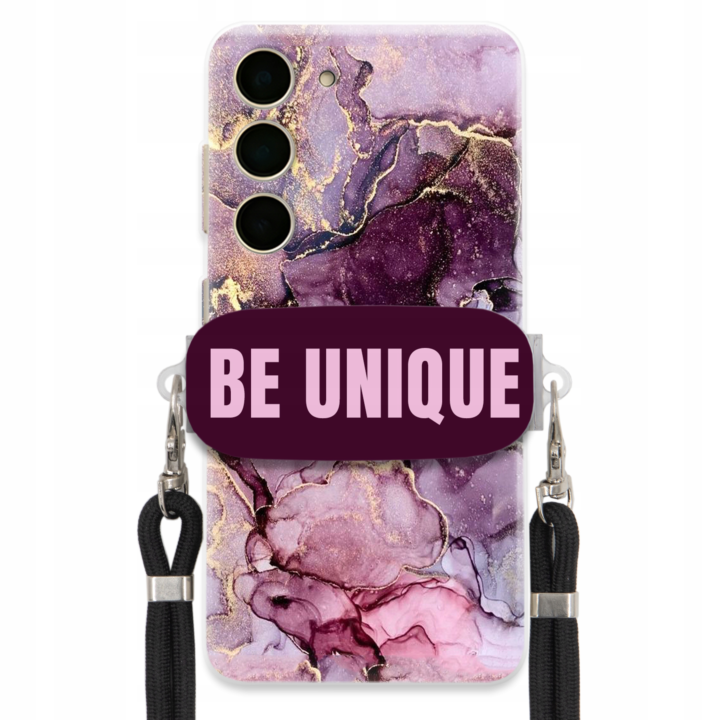 Prémiové puzdro pre Samsung S24 Case držiak na šnúrku Čierny fialový mramor