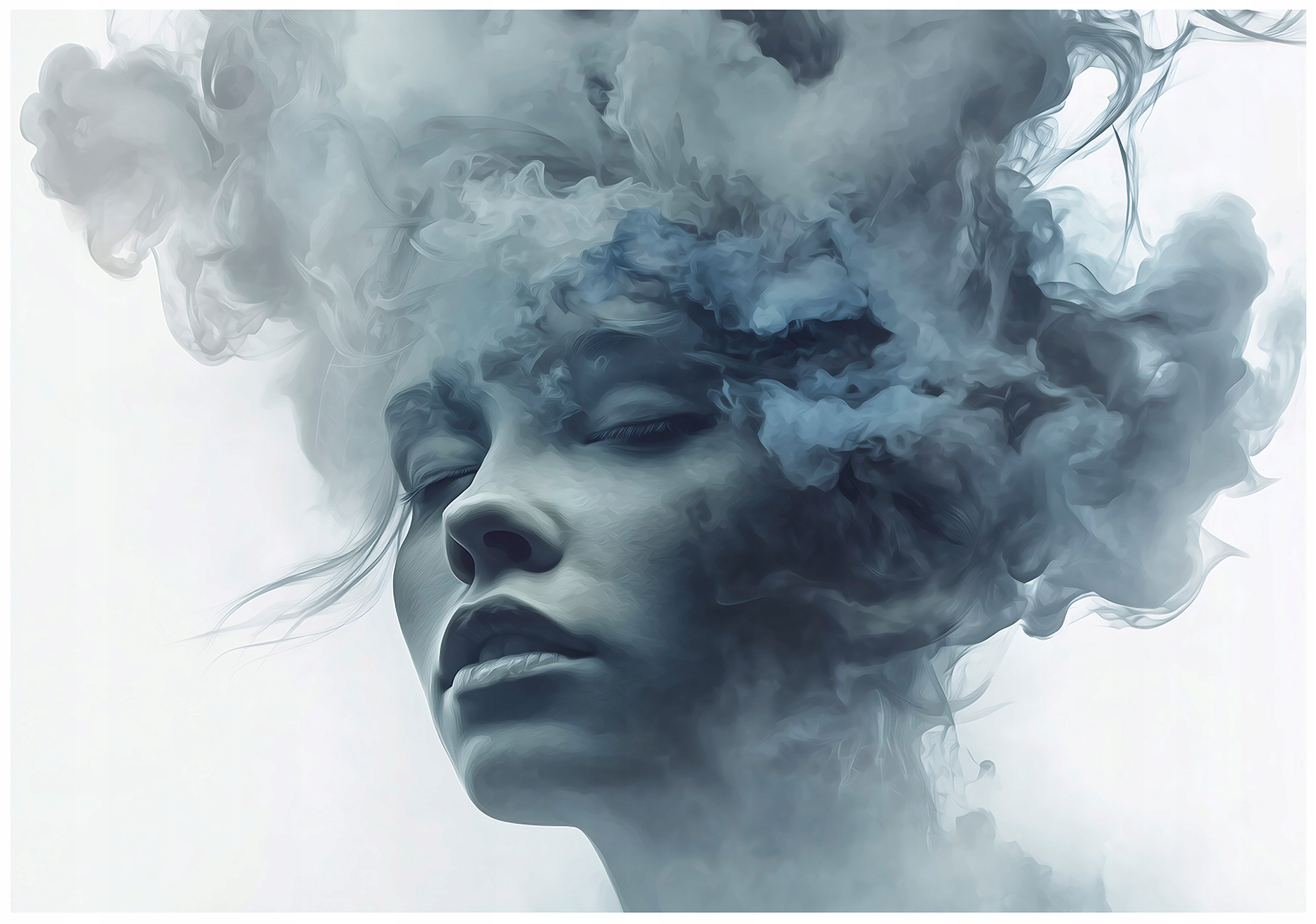 Fototapeta Modrá Tvář Ženy Kouř Bílá Abstrakce Umění 150x105