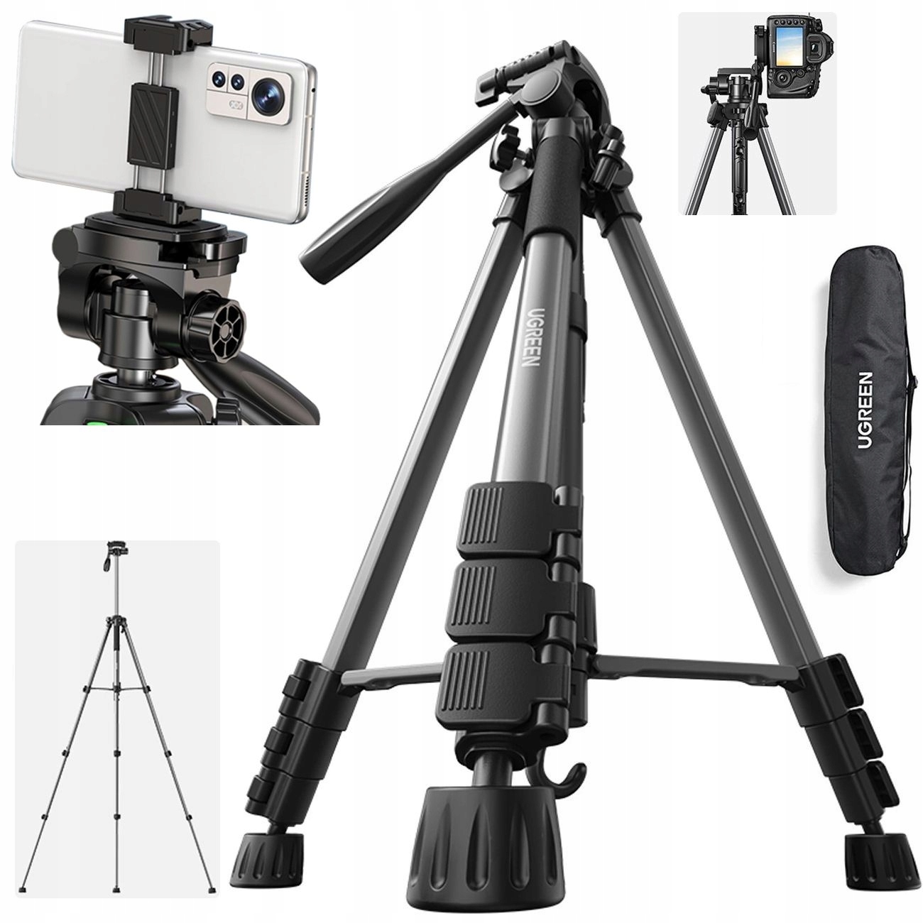 Vysoký stativ Foto Video 175 cm pro Fotoaparát Telefonu, adaptér Tripod
