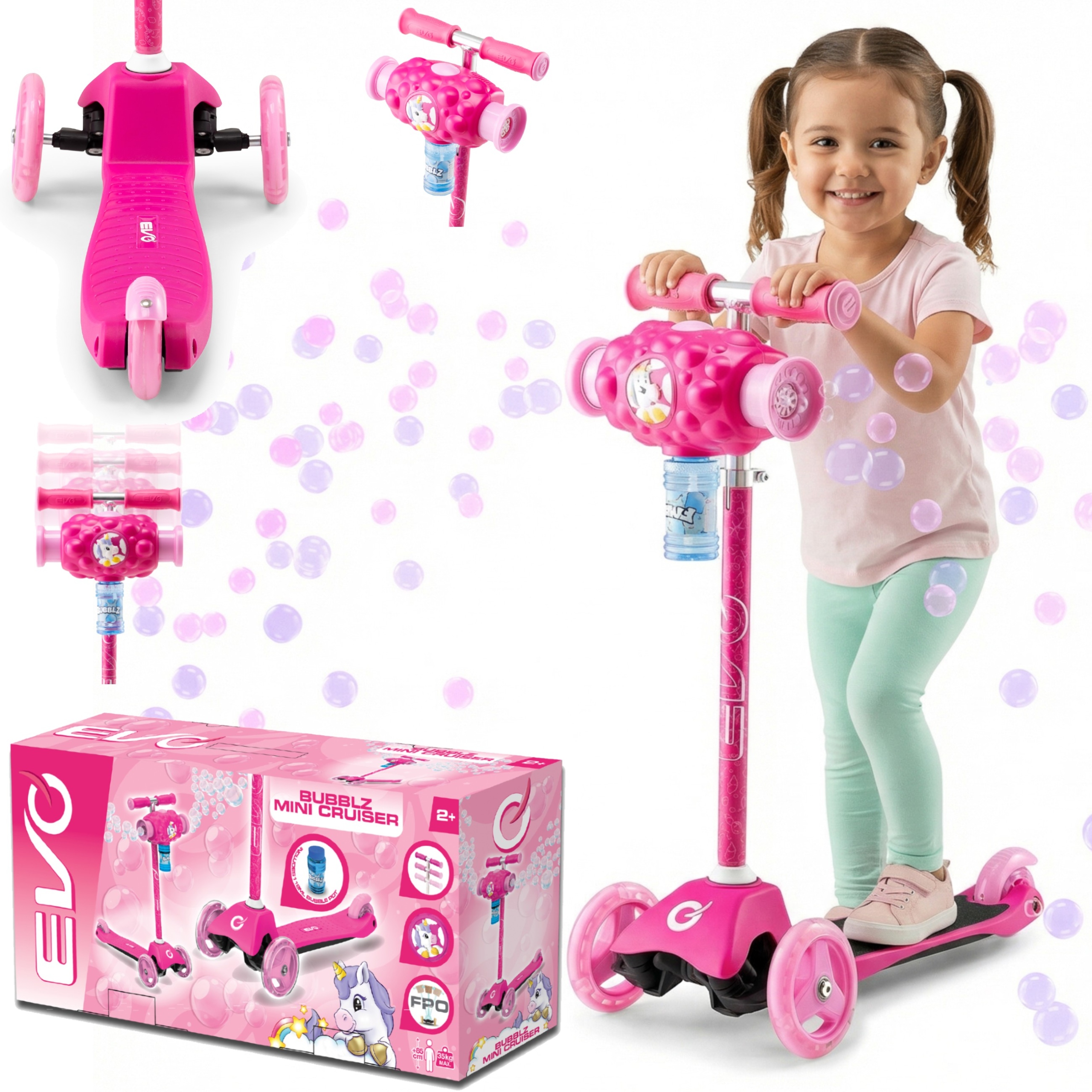 Hulajnoga Trójkołowa Dla Dzieci Różowa Z Bańkami Mydlanymi Evo 3+