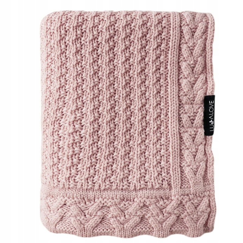 Lullalove Kocyk z wełny merino wełniany Ciasteczko Pudrowy Róż 90x100