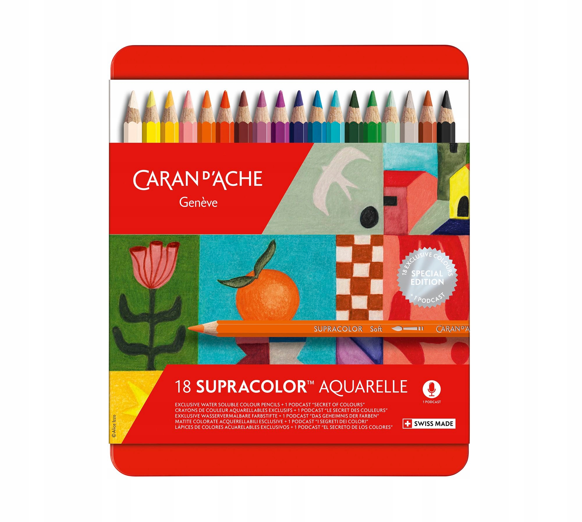 Akvarelové pastelky "Supracolor", 18 barev, šestihranné, Caran D'ache 3888.