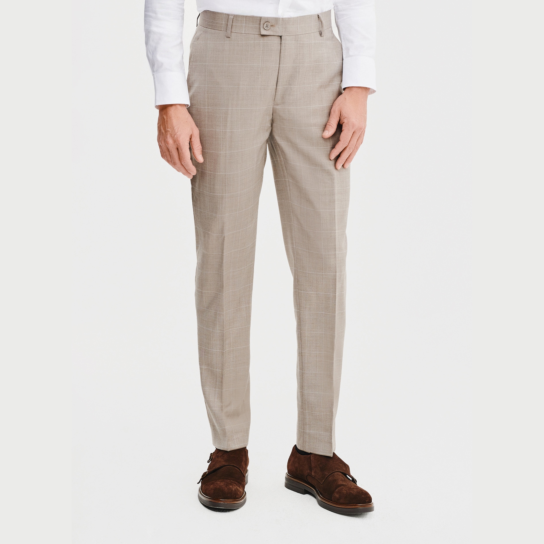 Béžové oblekové kalhoty s kostkovaným vzorem Pako Lorente vel