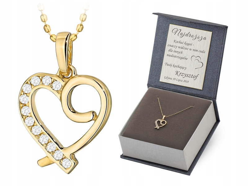 Zlatý Náhrdelník 40 cm pr. 585 Přívěsek Přívěsek Srdce Zirkony 14k