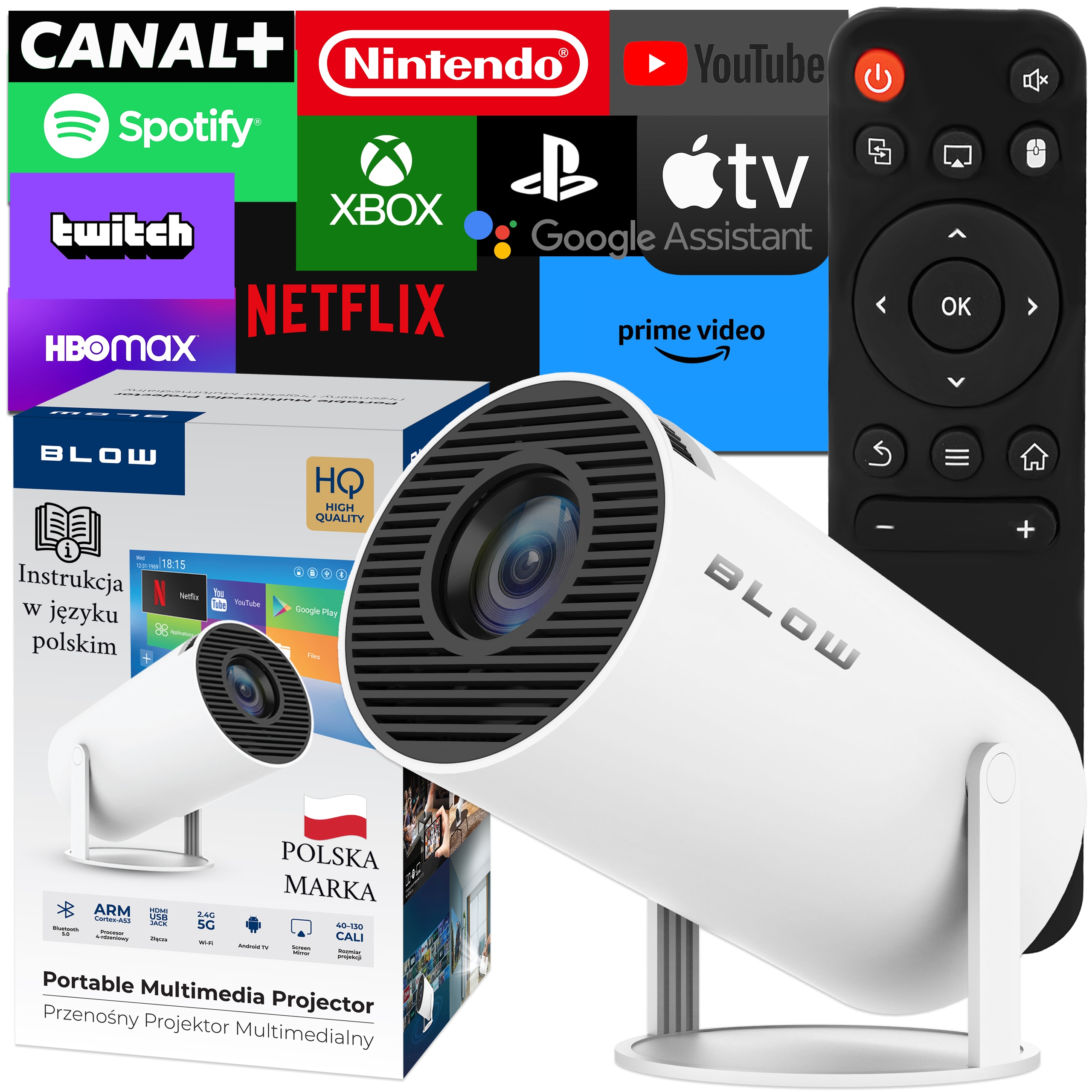 PRZENOŚNY PROJEKTOR OBROTOWY RZUTNIK GŁOŚNIK ANDROID SMART TV WIFI FULL HD