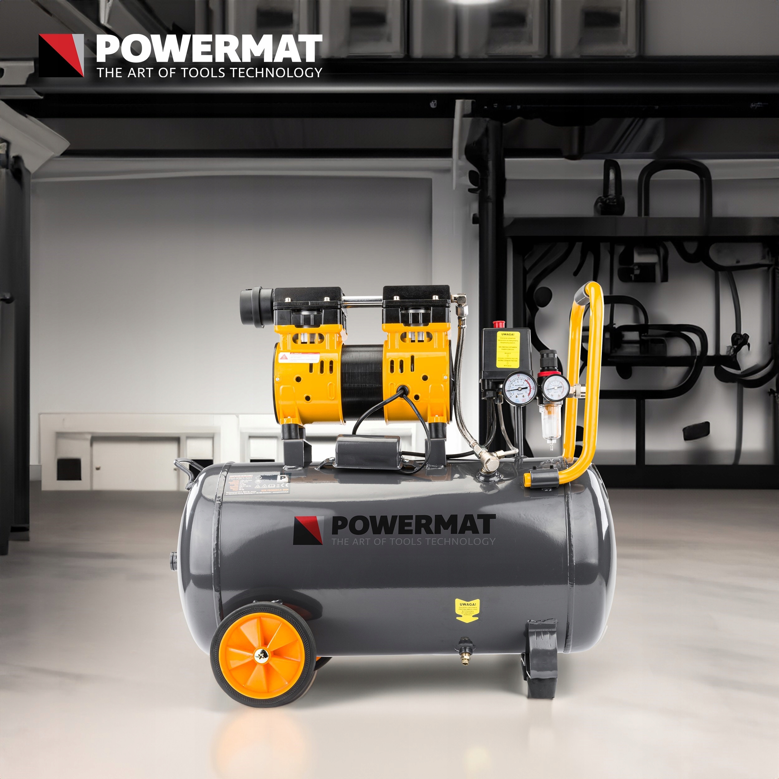 KOMPRESOR BEZOLEJOWY 50L SPRĘŻARKA 8 BAR 290l/min 230V SEPARATOR CICHY 59dB Waga urządzenia 23.6 kg