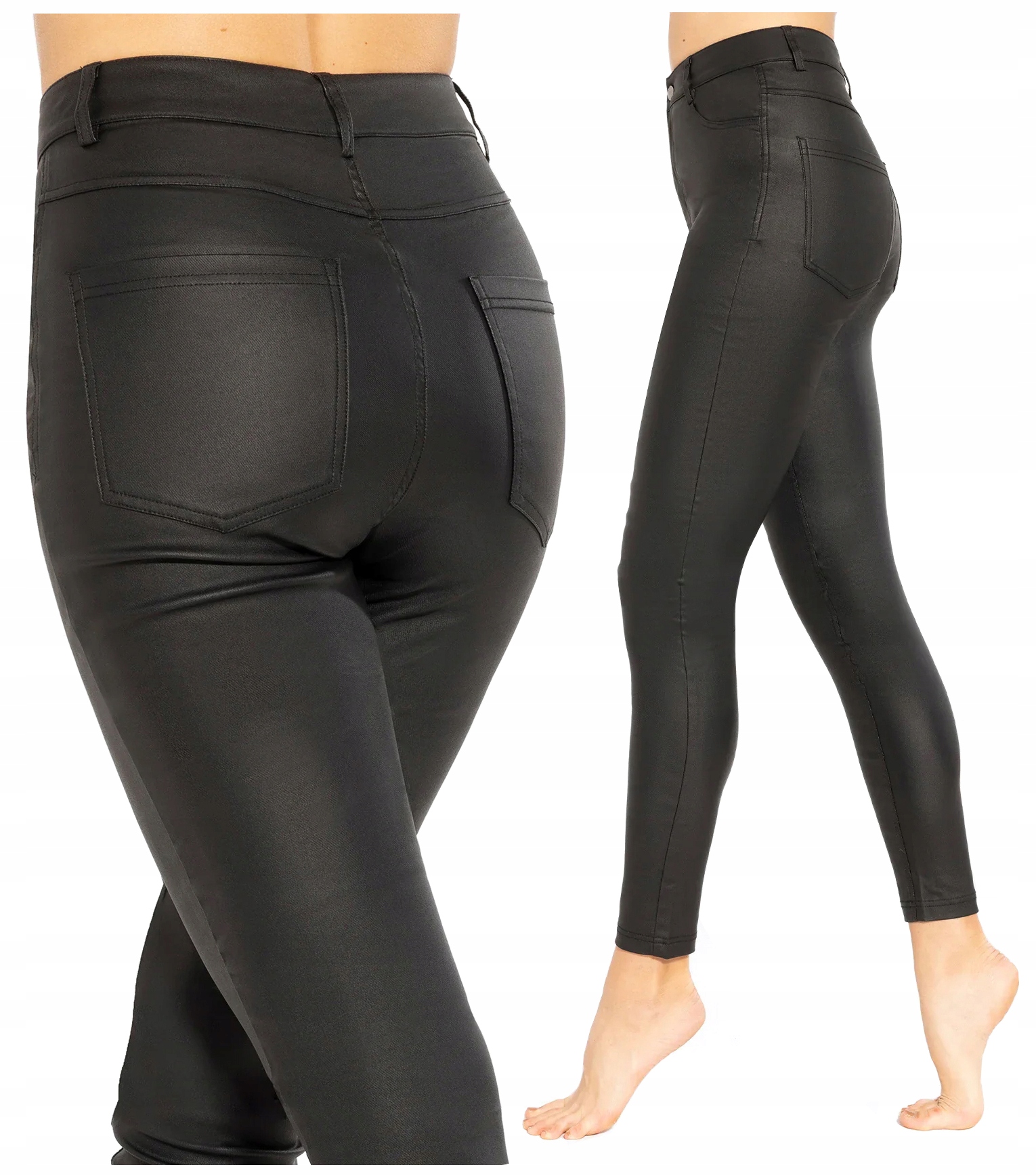 Gatta Glam Shine Voskované Kalhoty Hladké Vysoký Pas Černé XL