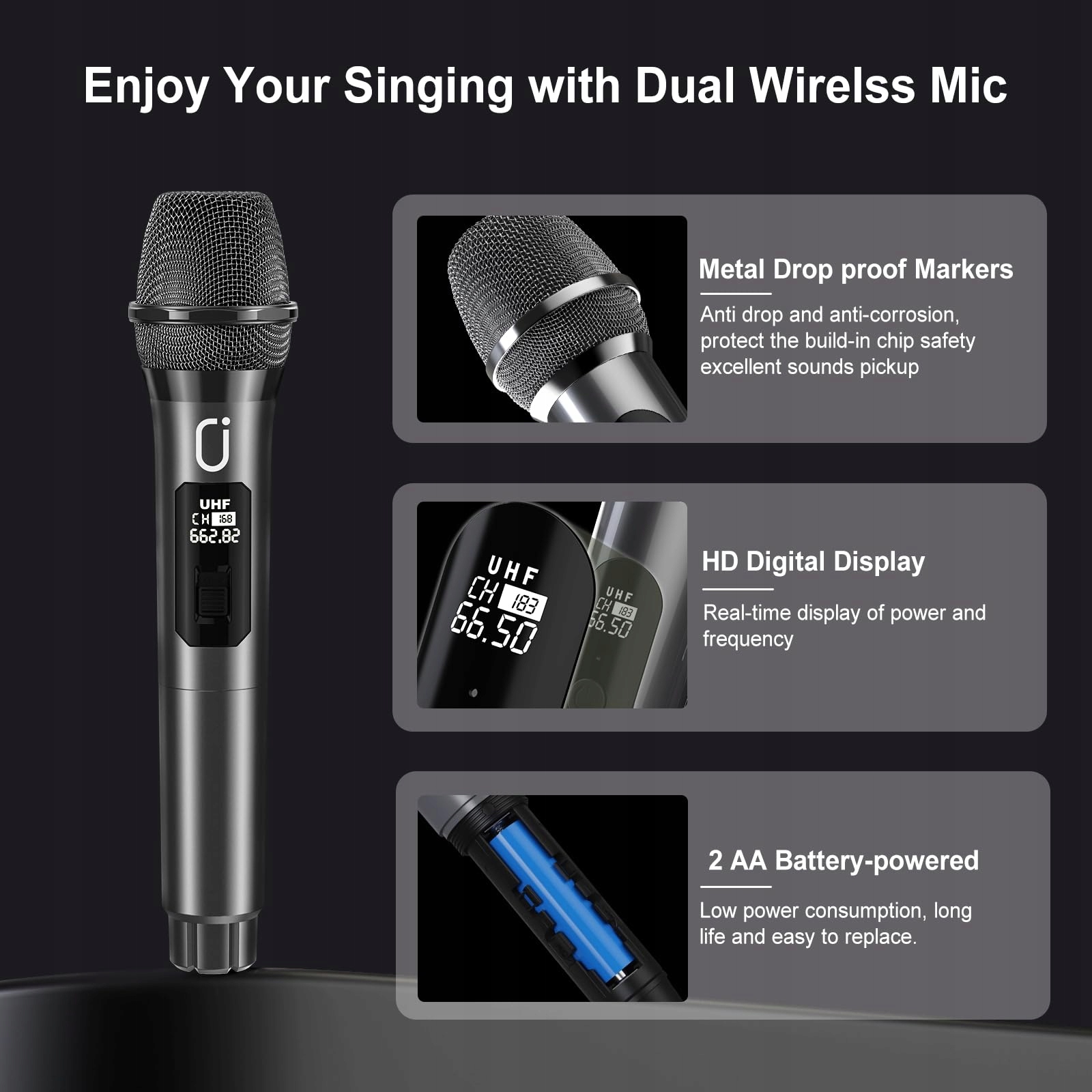 HWWR Karaoke Zestaw Z 2 Bezprzewodowymi Mikrofonami RGB Światła Partybox — miniatura 8