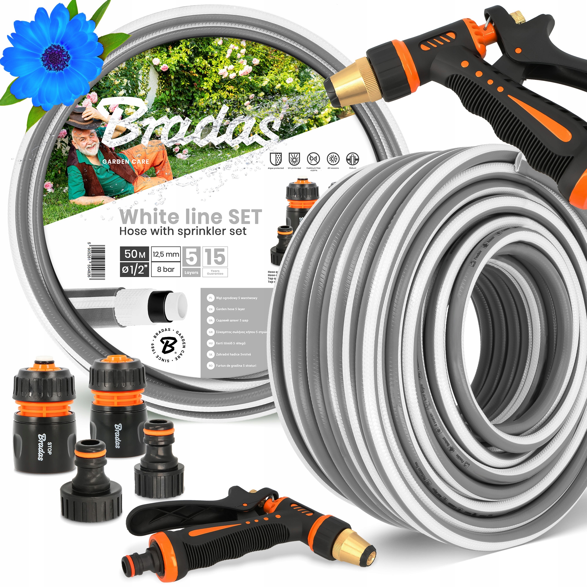 Záhradná Hadica 1/2 Vody Navíjacia 50 m Zalievanie Šlauf 5-VRSTVOVÁ Zbrojnica Yo