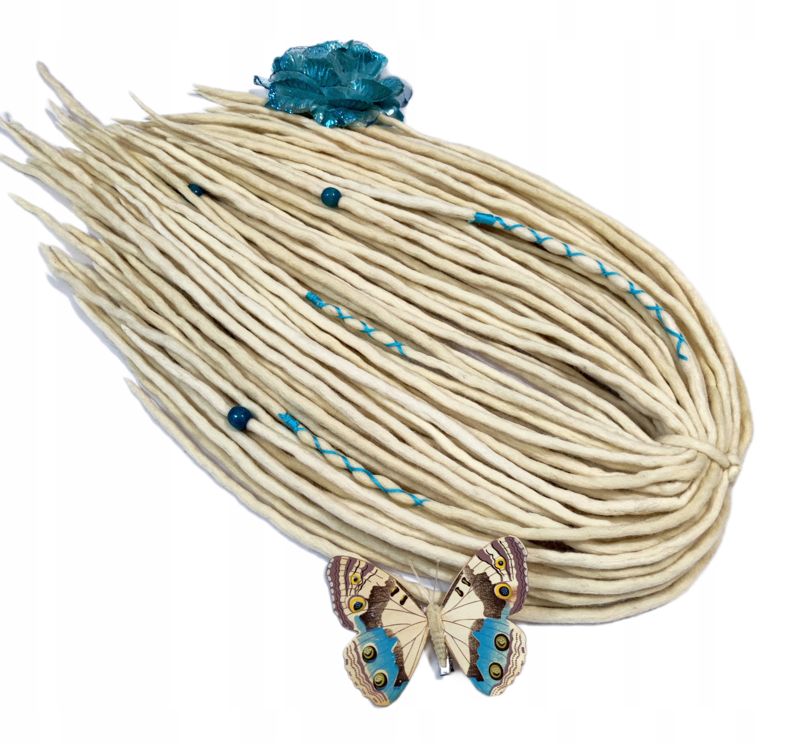 Dredloky Dredy vlněné, blond tyrkysové, Pískové Snění, 10 kusů