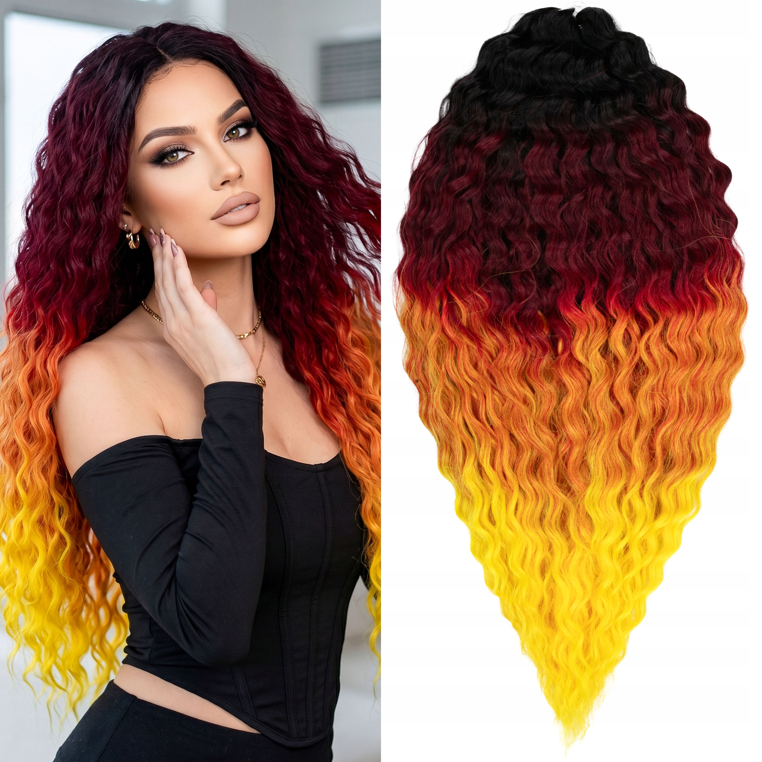 Syntetické vlasy Afroloki Ariel Premium 55 cm 300 g žlutý červený ombre