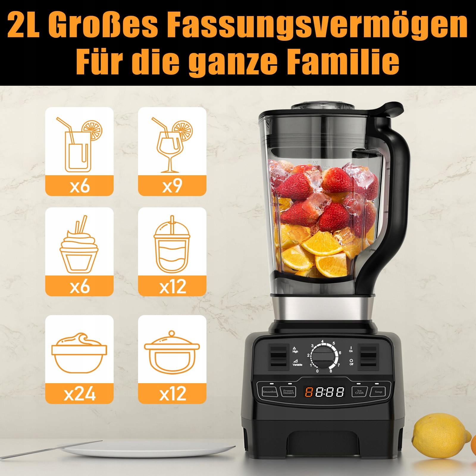 ENFMAY Mikser 7w1 2000W 2L Automatyczne Czyszczenie 8 Prędkości Smoothie — miniatura 3