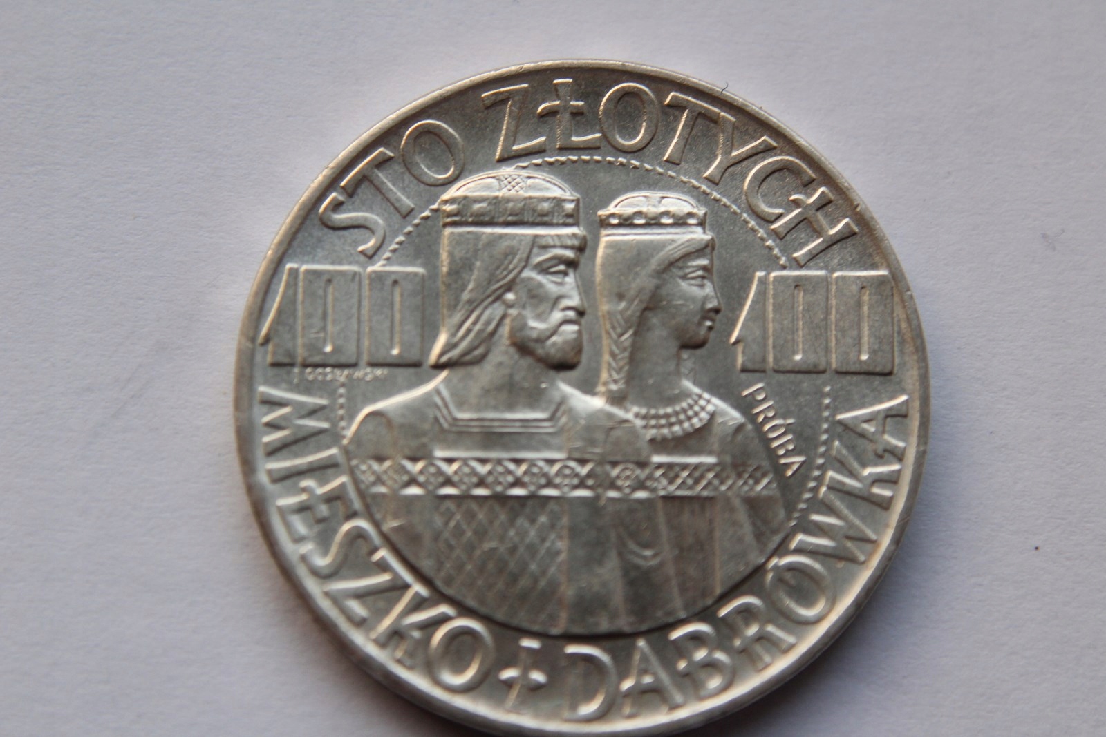 100 ZŁ MIESZKO I DĄBRÓWKA 1966 R. PRÓBA POPIERSIA SREBRO - (C202