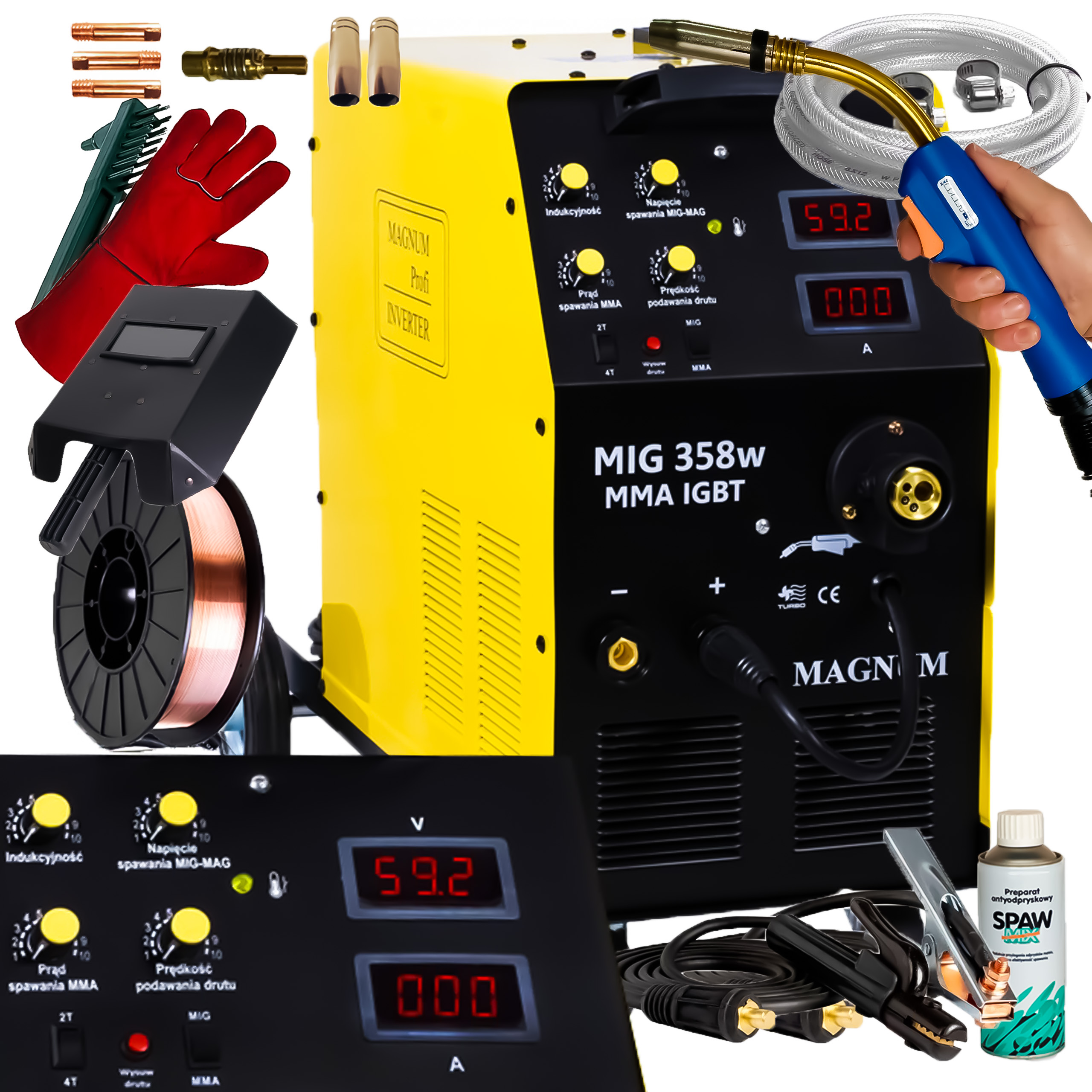 Migomat Magnum Mig 358w 4x4 spawarka 400V 350A Mma Zestaw Butla Reduktor