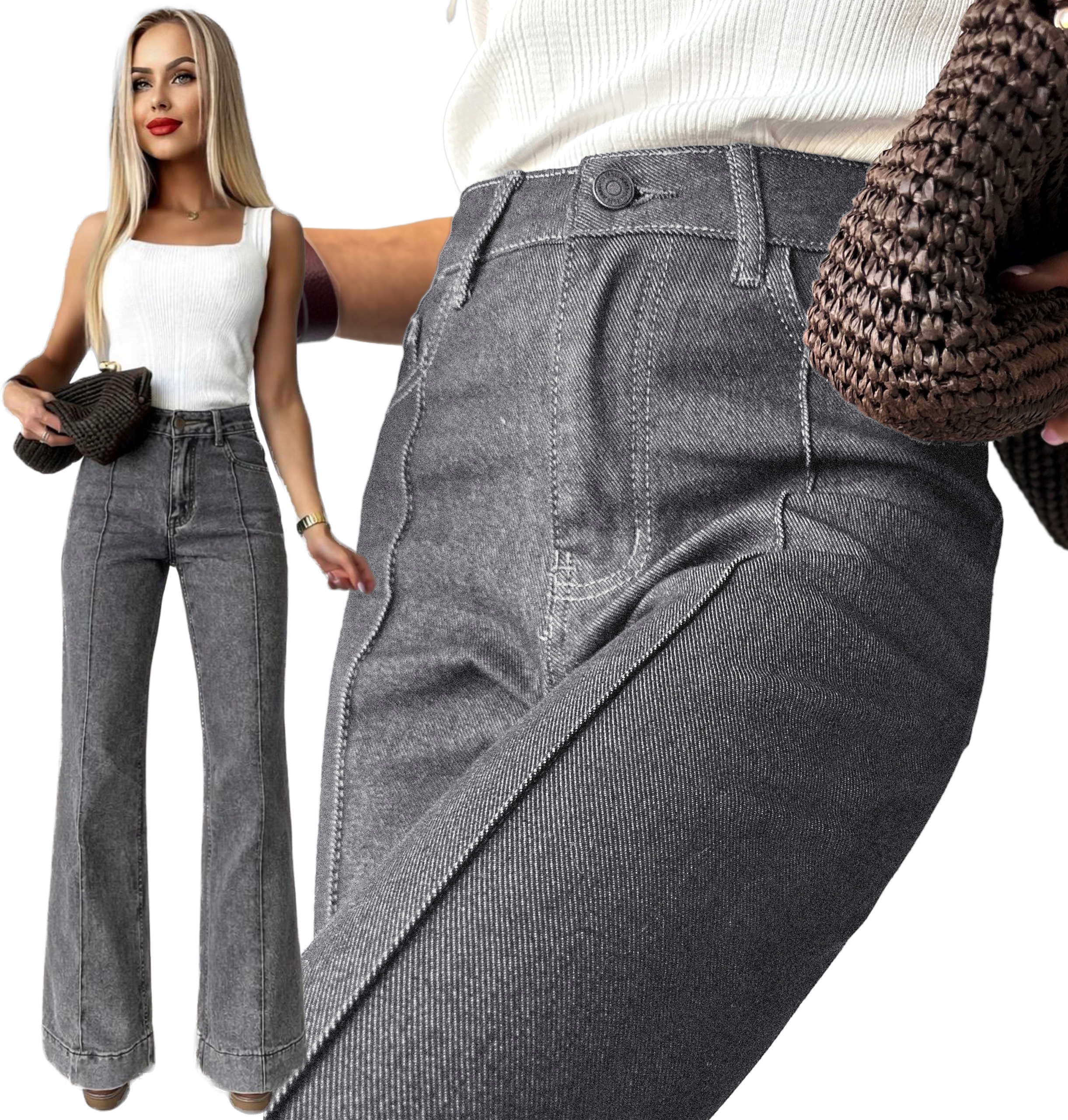 Jeansowe Spodnie szwedy Jeansy Wide Leg jeans kant przeszycie S Merii