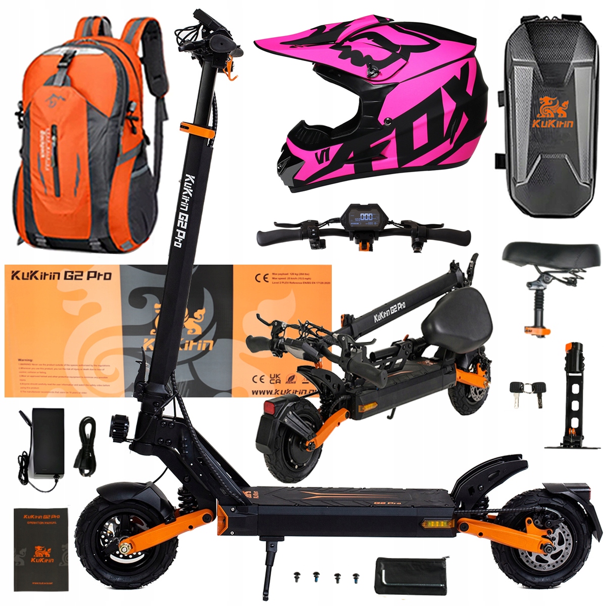 Składany Pojazd Elektryczny Kukirin G2 Pro 1000W 48V 15.6AH 45KM/H +Prezent