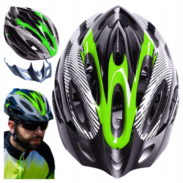 Kask Rowerowy z Daszkiem Męski na Rower Regulowany Szosowy Miejski Zielony