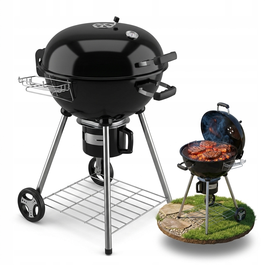 Grill Węglowy ogrodowy okrągły z pokrywą termometr ruszt przenośny