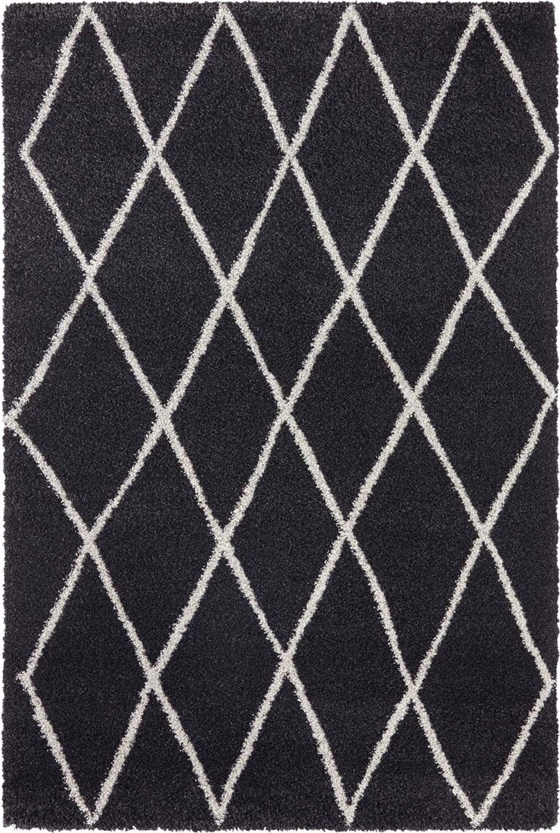 Grafitově krémový hrubý koberec typu shaggy do obývacího pokoje, vzor boho 200x290 cm