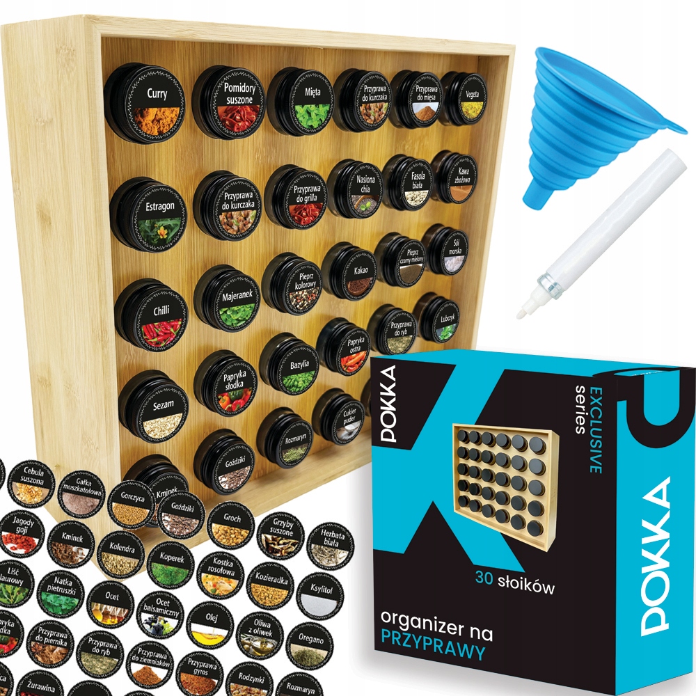 Stojak Na Przyprawy Pojemniki Organizer 144 Naklejki Szklane Słoiczki 30szt