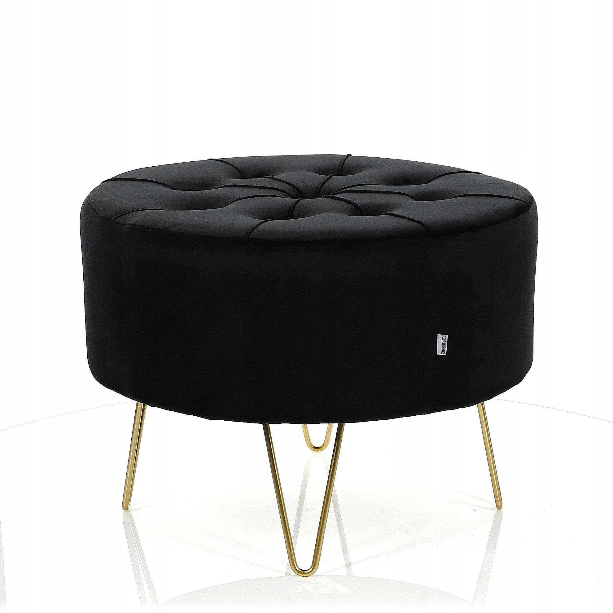 Pufa Welurowa Złota Czarna Welur podnóżek 43cm