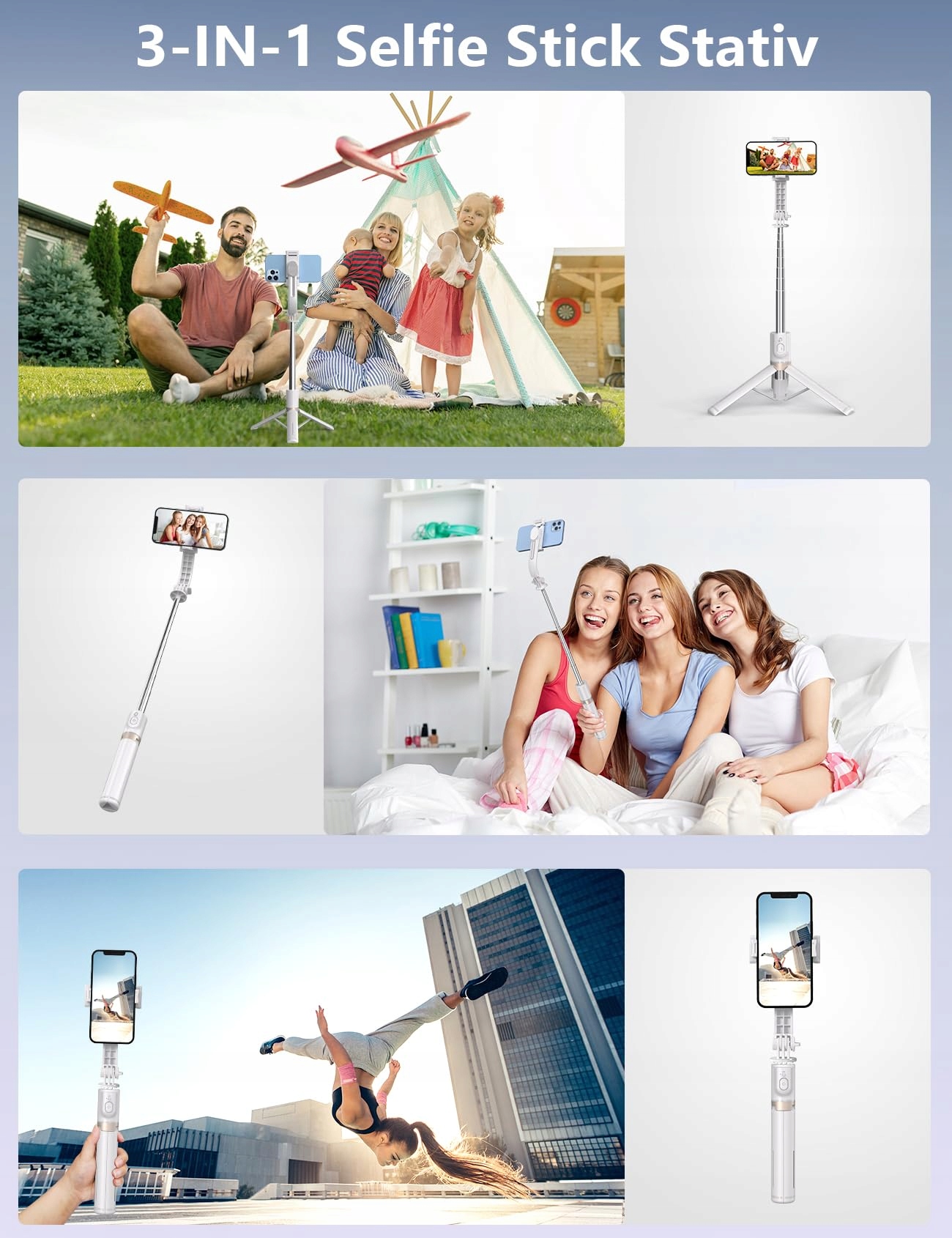 SELFIE STICK Bluetooth Statyw Do Telefonów I Kamer Sportowych 360° — miniatura 7