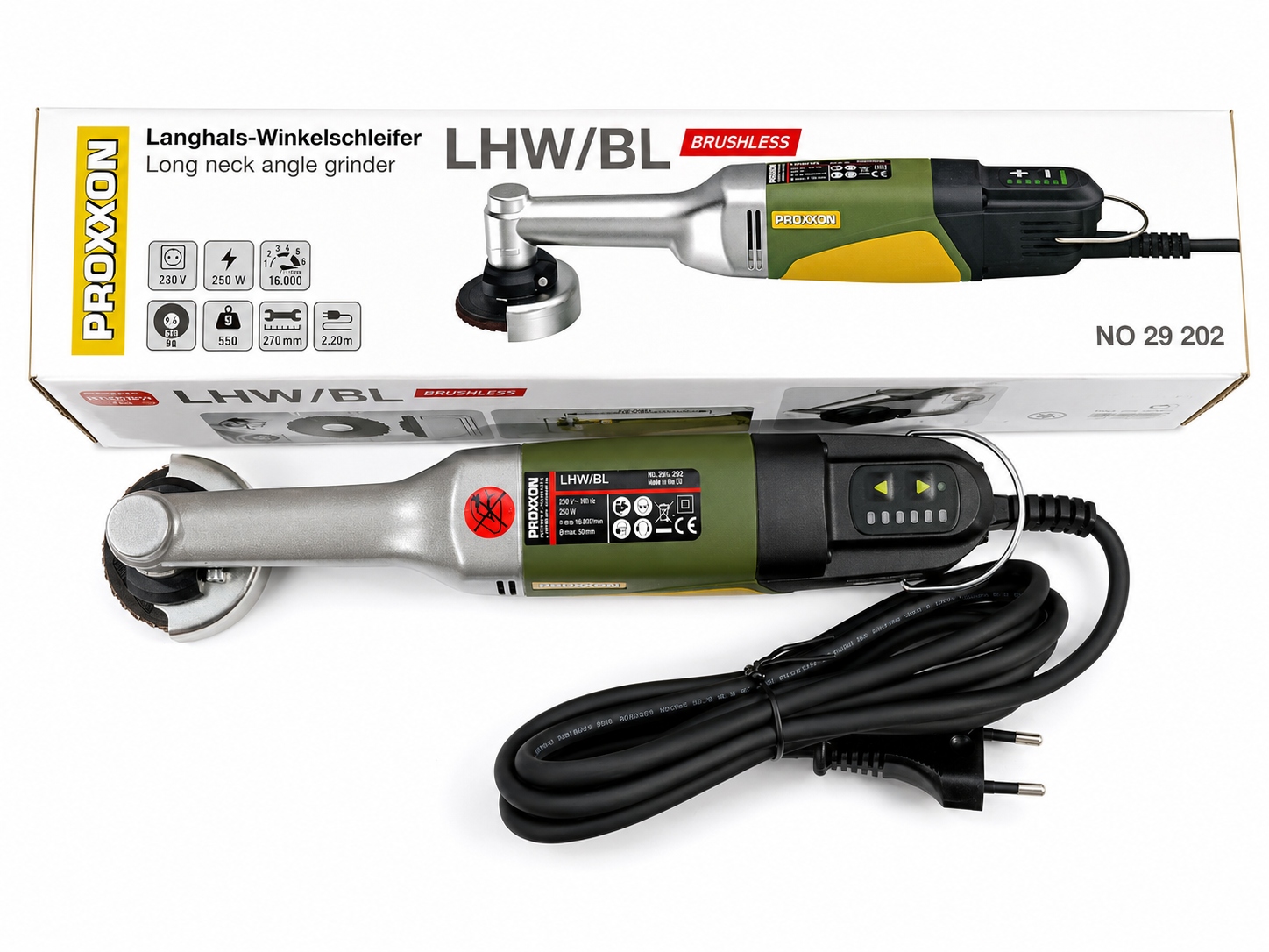 Szlifierka kątowa 250 W Proxxon Lhw/bl z długą szyjką PR29202 z Regul. Obr.