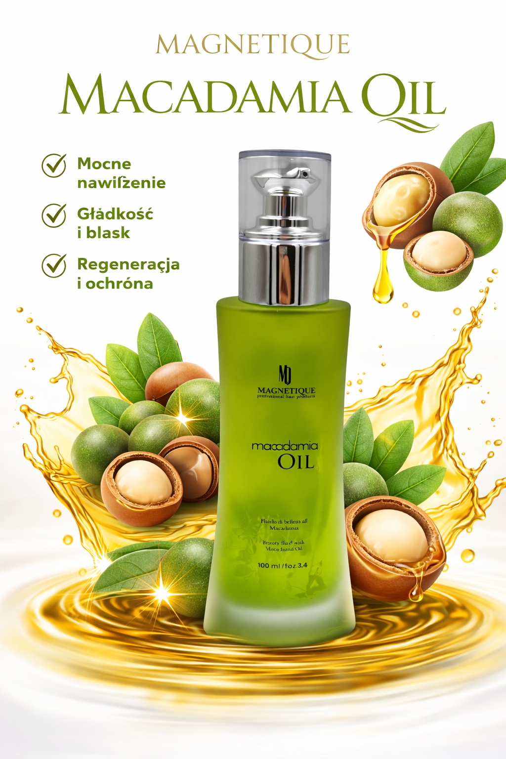 Magnetique Macadamia pečující olej na vlasy posilující 100 ml