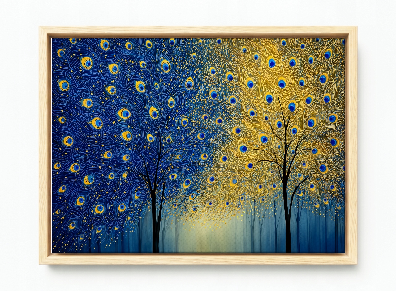 Obraz Rám Americký Box Dřeva Pávi Očka Zlatomodrý Van Gogh 60x40